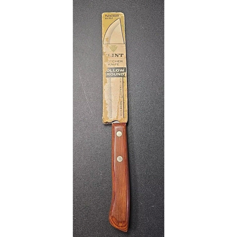 FLINT Butcher Knife Stainless Vanadium Steel USA Kitchen Utility Vintage